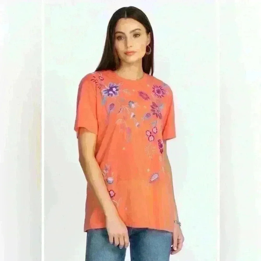 Johnny Was PHOEBE SHORT SLEEVE SEAMED RELAXED TEE